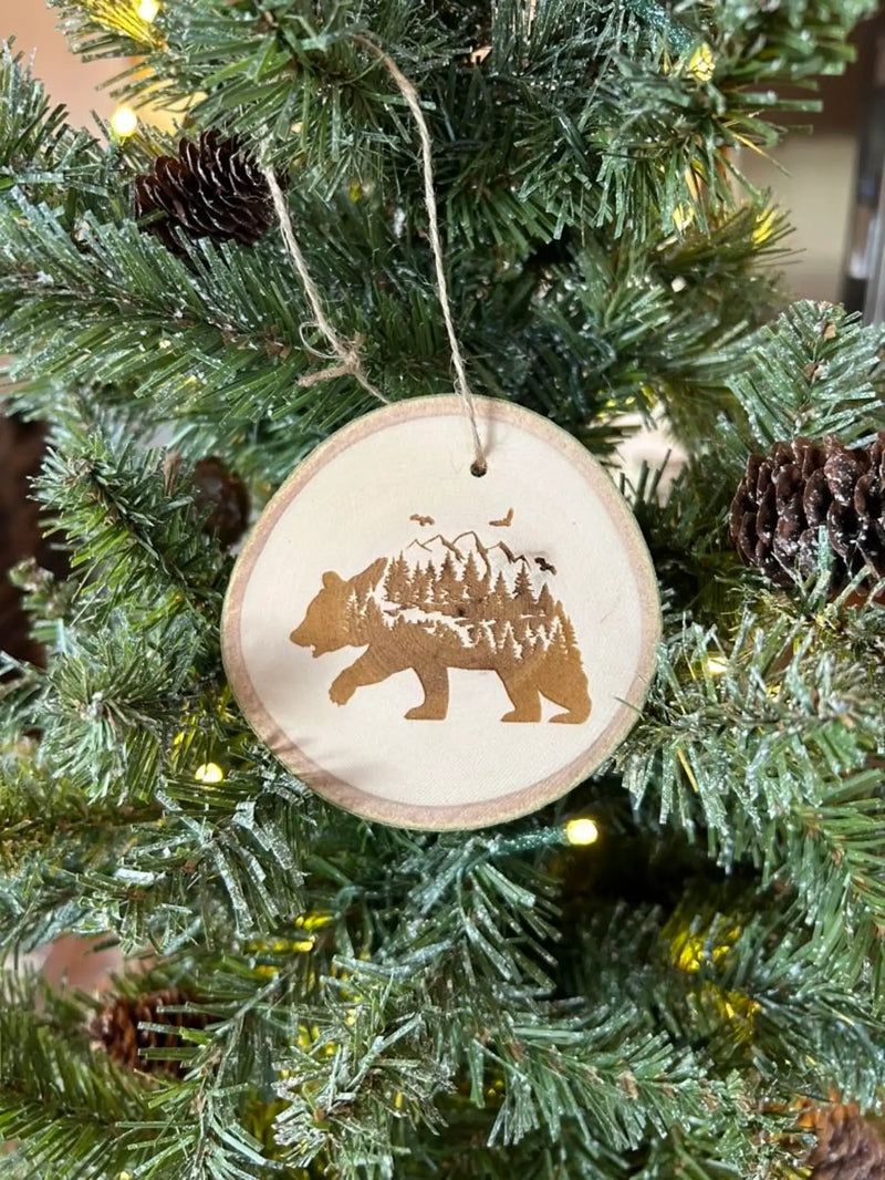 Bear Christmas Ornament, Bear and Mountains